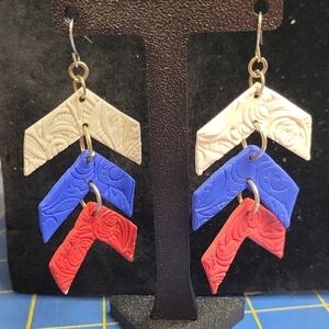 Red, Blue, and Cream Chevron Dangle 2" Earrings